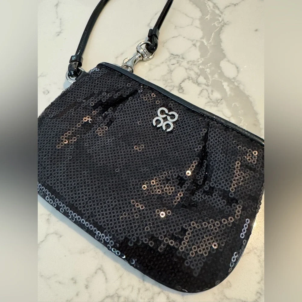 Coach Y2K Black Sequin Wristlet with Silver Accent